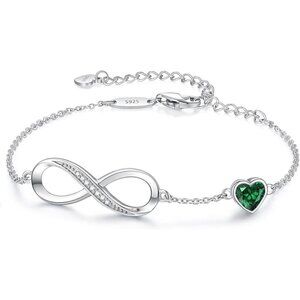 Infinity Heart Birthstone Link Bracelet - Silver May